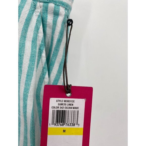 VINCE CAMUTO LINEN STRIPE OCEAN WAVE WAIST DRAWSTRING STRAIGHT PANTS SIZE MEDIUM - Picture 2 of 4